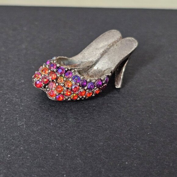 Vintage Brooch Rhinestone Aurora Borealis Retro High Heel Mule Sparkle Shoe Pin - Picture 3 of 5